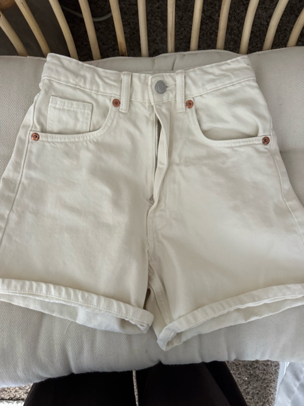 Zara Cream High-Rise Denim Shorts